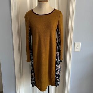 THML Medium Long Sleeve BOHO Dress ~ Butterflies Golden Yellow